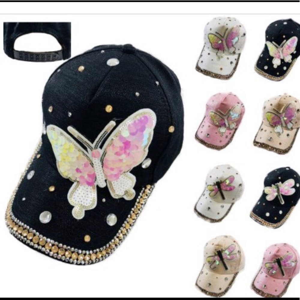Ladies Bling cap with Sequins Butterfly Dragonfly